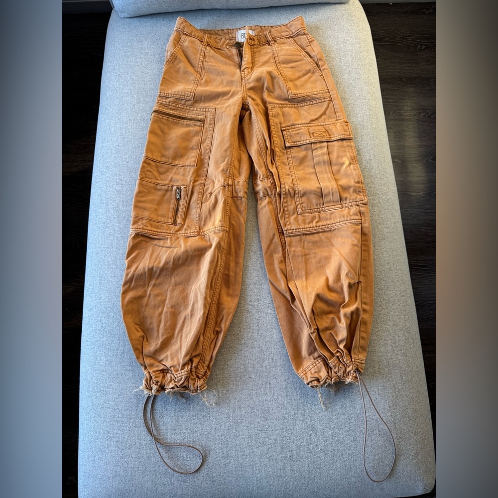 BDG Tan Cargo Pants with Button Detail